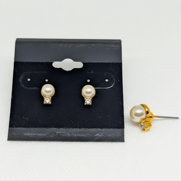 Fashion Jewelry Jewelry - Pearl & CZ Gold-Tone Stud Earrings